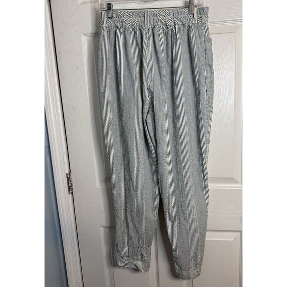 Free People Make A Stand Blue White Stripe Seersucker Cotton  Pants Trouser M - Picture 5 of 7